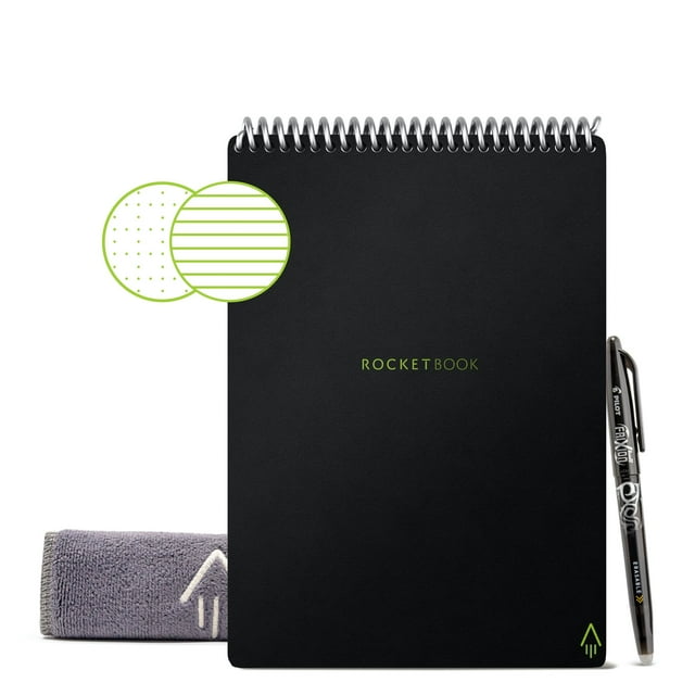 Rocketbook Flip Smart Reusable Spiral Notepad, Black, Executive Size Eco-friendly (6" x 8.8"), 36 Dot-Grid and Lined Pages
