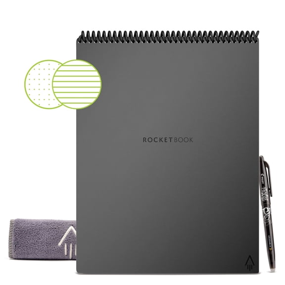 Rocketbook Flip Smart Reusable Spiral Notepad, Gray, Letter Size Eco-Friendly Notepad (8.5" x 11"), 32 Dot-Grid and Lined Pages, 1 Pen and Microfiber Cloth Included