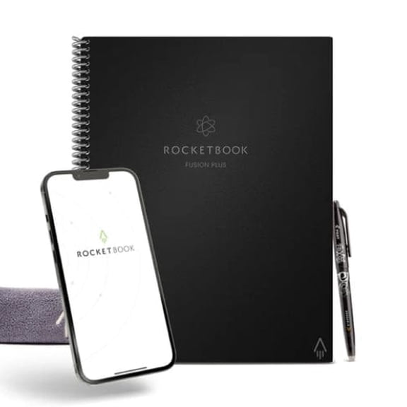 Rocketbook Fusion Plus Reusable Smart Notebook Planner, Letter Size 8.5" x 11", Black, 60 Pages, 11 Templates, Cloud Connected & Erasable