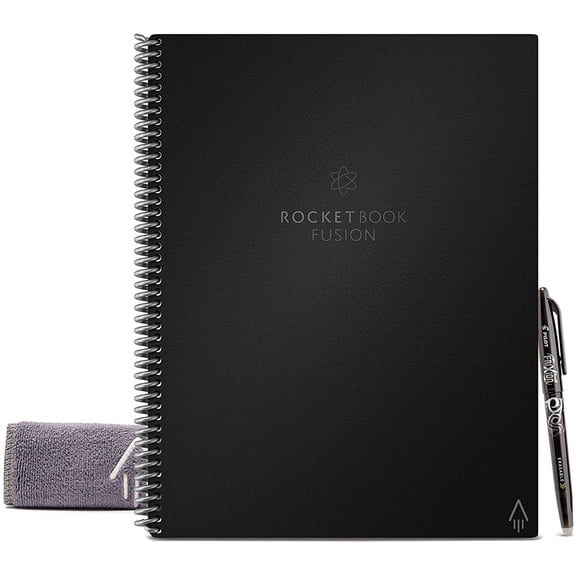Rocketbook Fusion Digital Reusable Notebook - Black - Letter Size Eco-Friendly Notebook (8.5" x 11") - Planner, Task List, Calendar and More - Includes 1 Pen and Microfiber Cloth