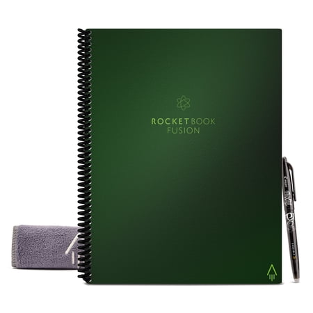 "Rocketbook Fusion Smart Reusable and Sustainable Smart Spiral Notebook - Green - Letter Size Eco-Friendly Notebook (8.5"" x 11"" Includes 1 Pen and Microfiber Cloth"