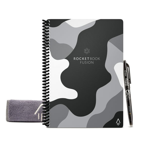 "Rocketbook Fusion Smart Reusable and Sustainable Smart Spiral Notebook - Camo - Executive Size Eco-Friendly Notebook (6"" x 8.8"") Includes 1 Pen and Microfiber Cloth"