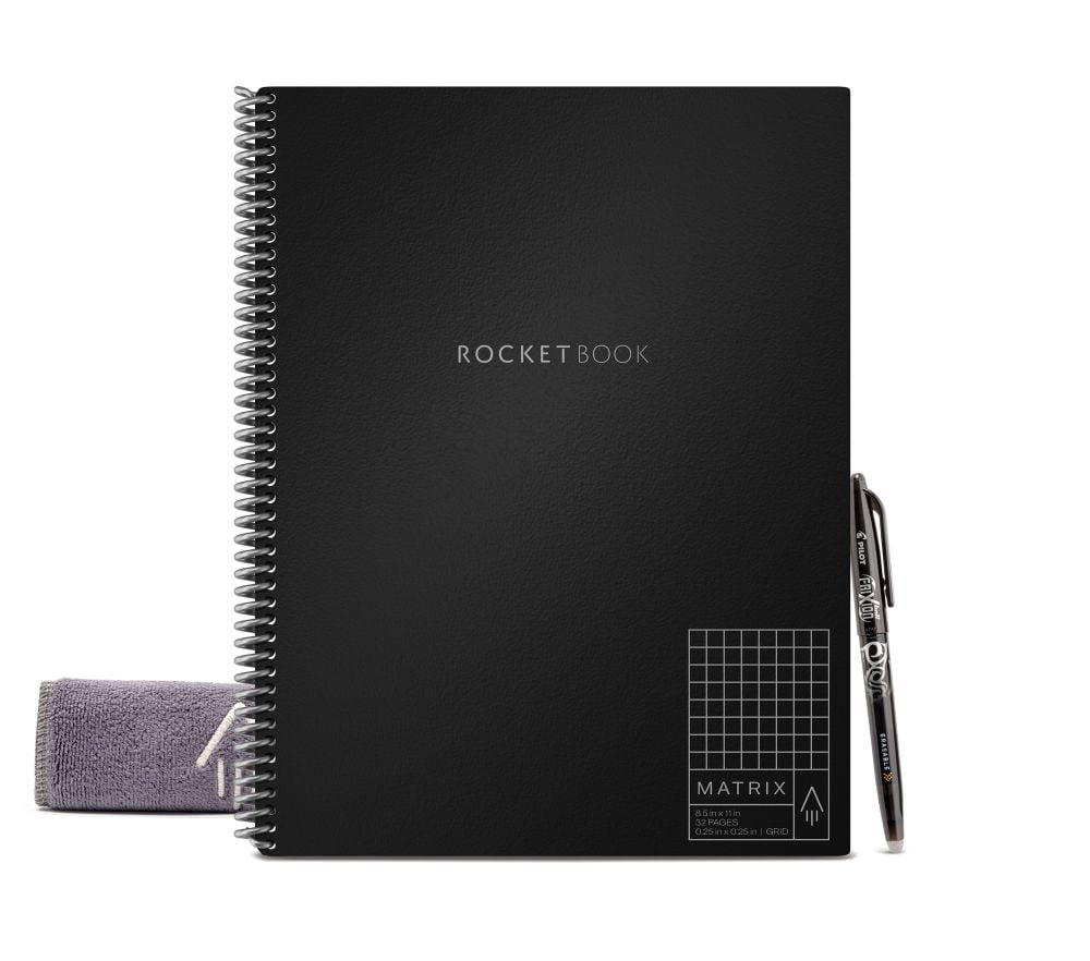 Rocketbook Matrix Smart Reusable Spiral Notebook, Black, Letter Size