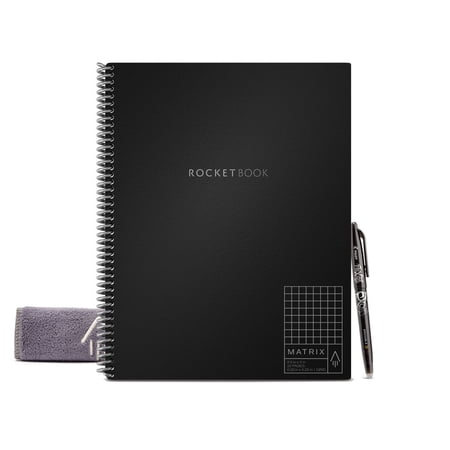 Rocketbook Matrix Smart Reusable Spiral Notebook, Black, Letter Size Eco-Friendly Notebook (8.5" x 11"), 32 Graphed & Lined Pages, Includes 1 Pen and Microfiber Cloth