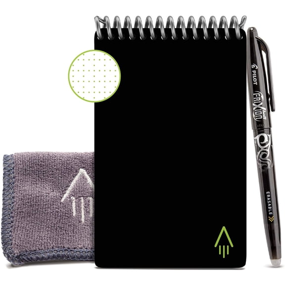 Rocketbook Mini Smart Reusable Spiral Notepad, Black, Mini Size Eco-friendly Notepad (3.5" x 5.5"), 48 Dot-Grid Pages, Includes 1 Pen and Microfiber Cloth