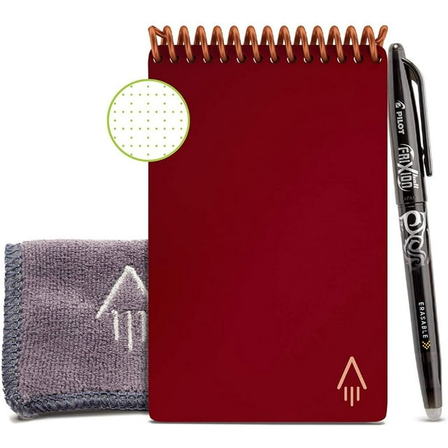 "Rocketbook Mini Smart Reusable and Sustainable Smart Spiral Notepad - Maroon - Mini Size Eco-friendly Notepad (3.5"" x 5.5"") - 48 Dot-Grid Pages - Includes 1 Pen and Microfiber Cloth"