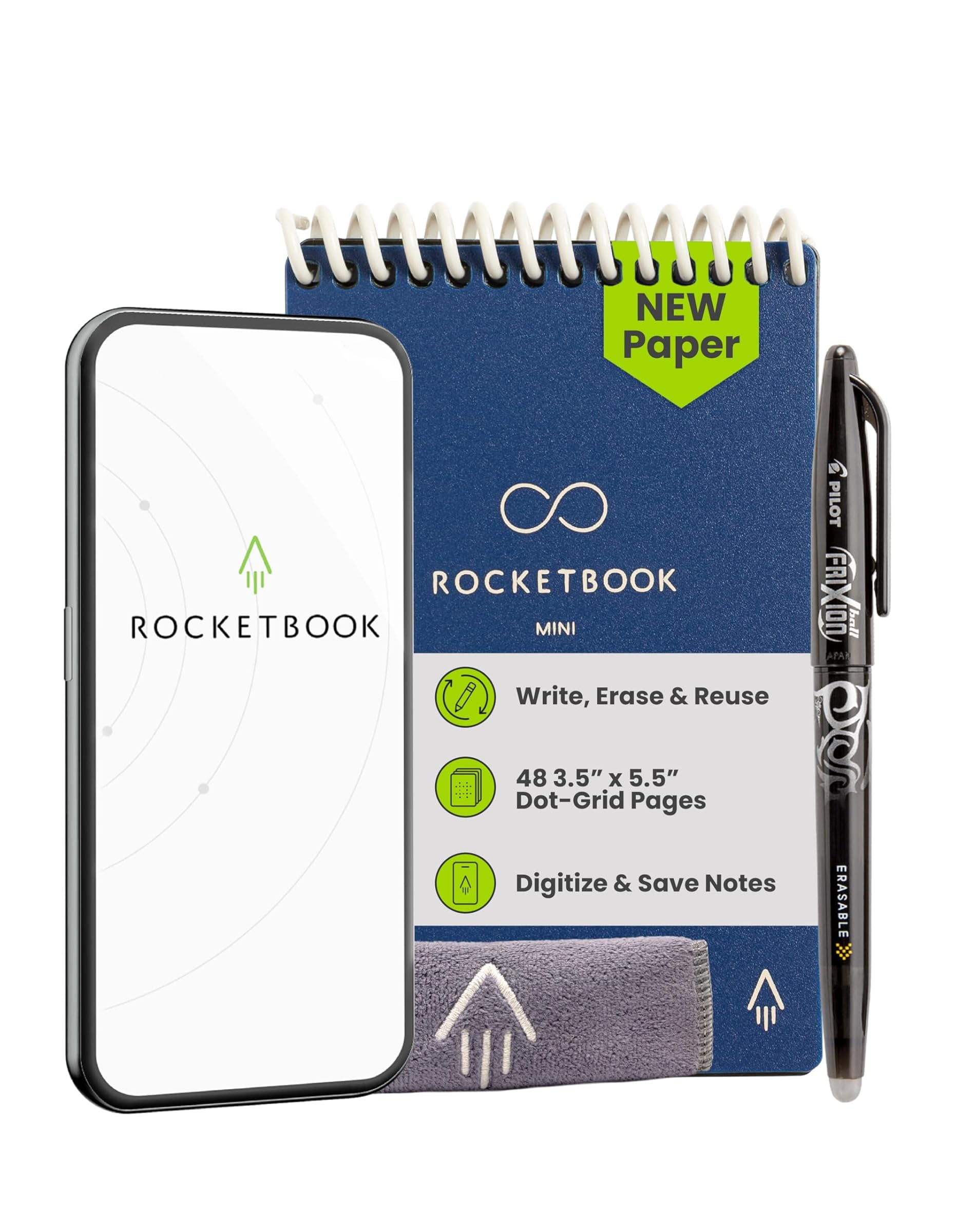New Mini Reusable Smart Notepad, Pocket Size Notebook 3.5x5.5, Teal - Dotted Pages, App