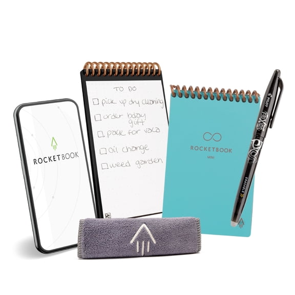 Rocketbook Mini Reusable Smart Notebook, Mini 3.5" x 5.5", Teal, Blank Pages, Cloud Connected Erasable Pocket Notebook