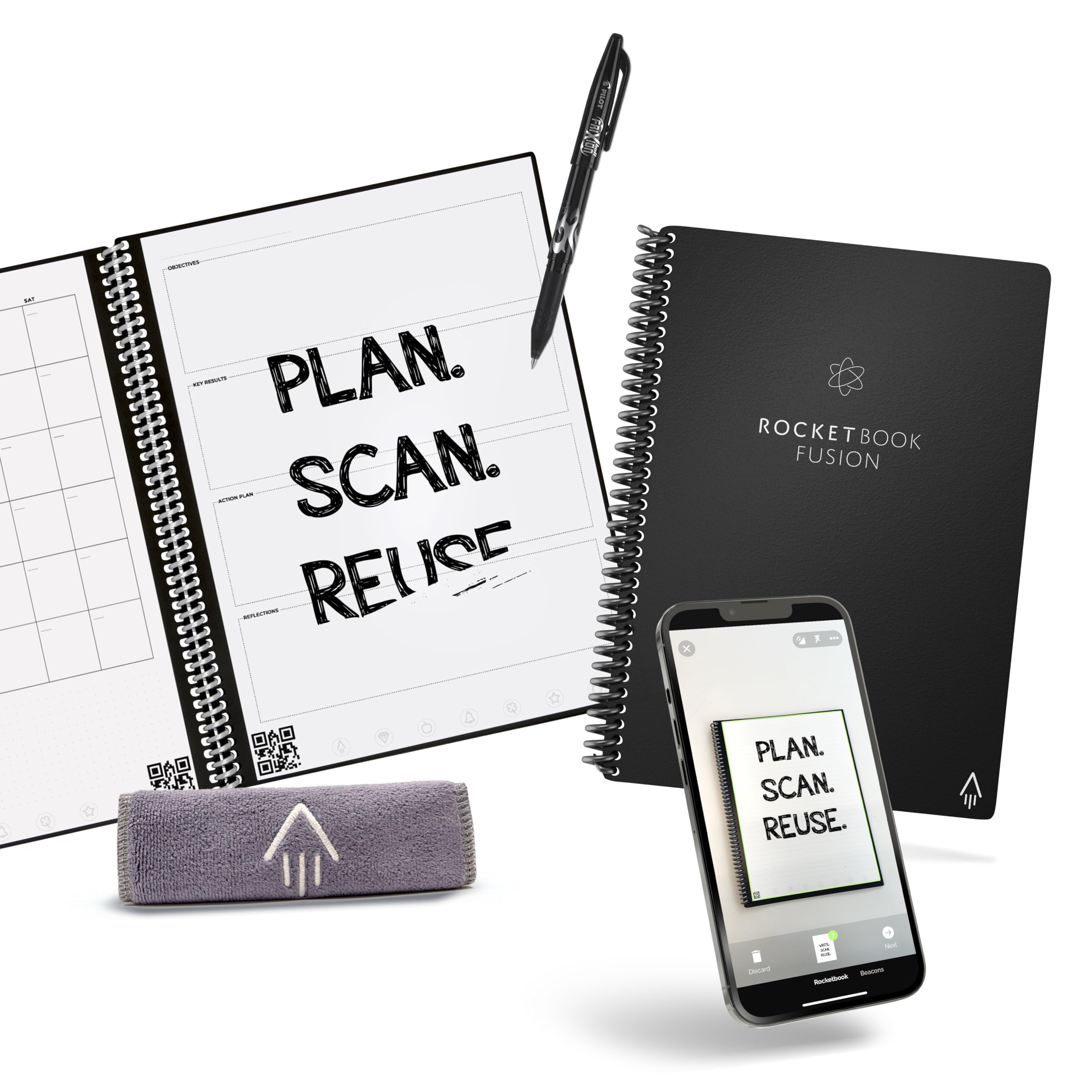 Rocketbook Planner & Notebook, Fusion : Reusable Smart Planner & Notebook | Improve Productivity with Digitally Connected Notebook Planner | Dotted, 6" x 8.8", 42 Pg, Infinity Black
