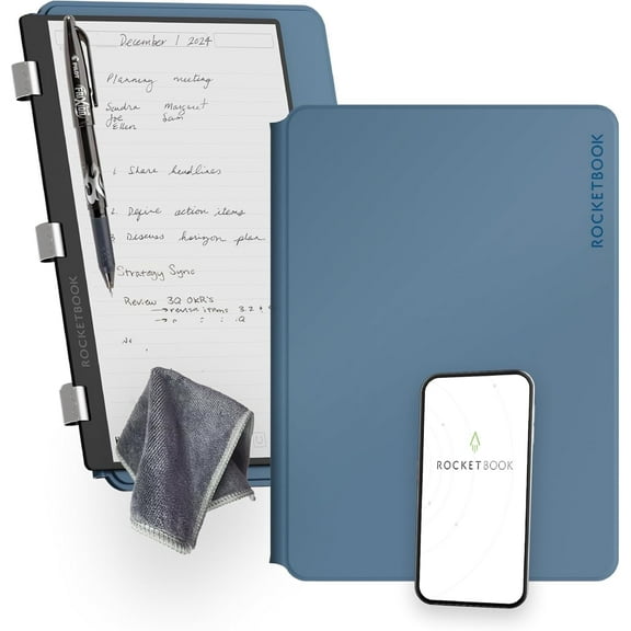 Rocketbook Smart Reusable Pro Notebook - Work and Business - Letter Size Navy Blue