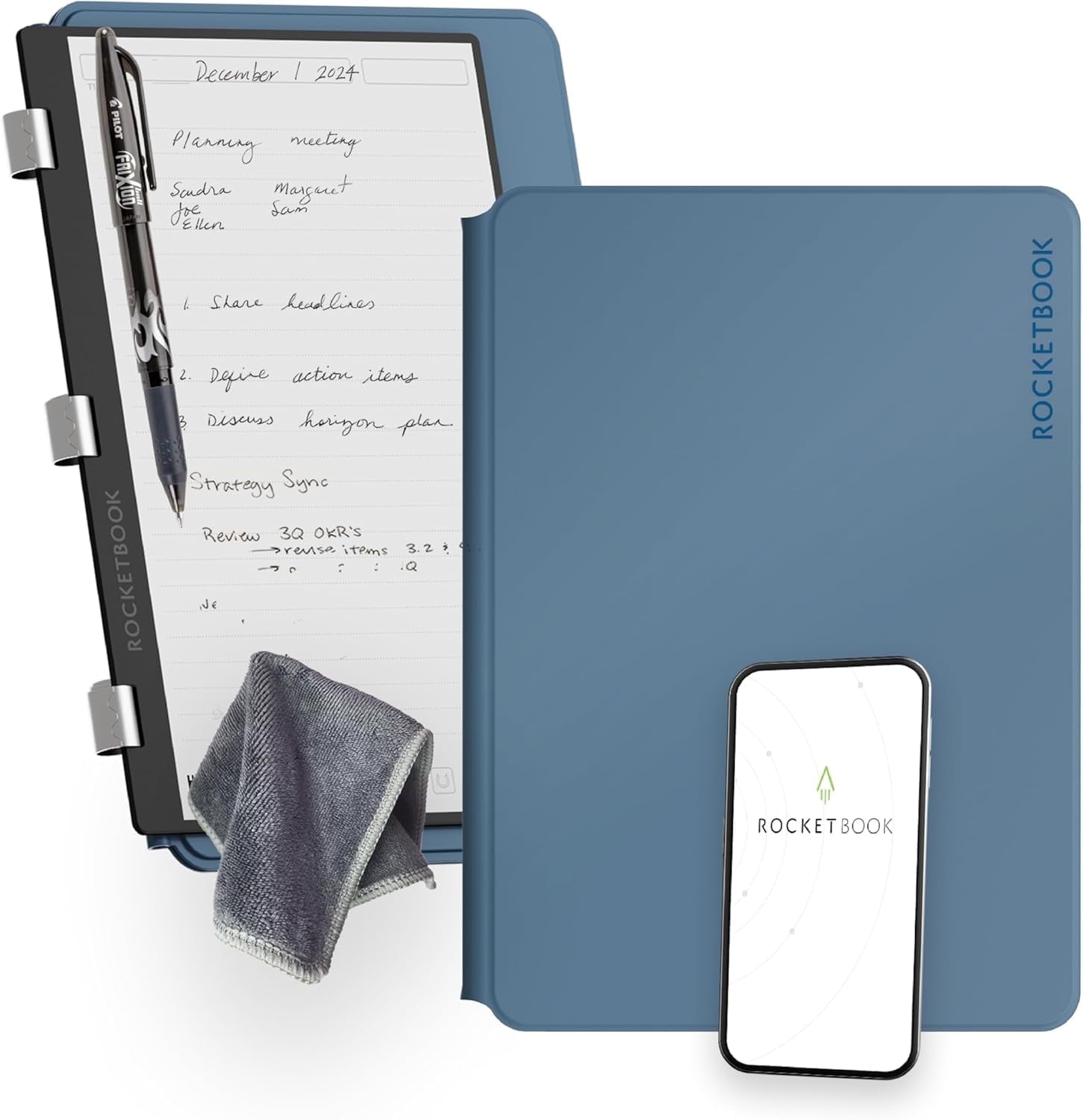 Rocketbook Smart Reusable Pro Notebook - Work and Business - Letter Size Navy Blue