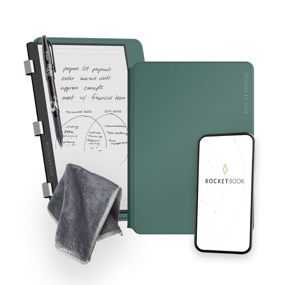 Rocketbook Pro Reusable Smart Notebook, Executive 6" x 8.8", Green, Lined/Dot Grid Page Pack, Cloud Connected Erasable Notebook