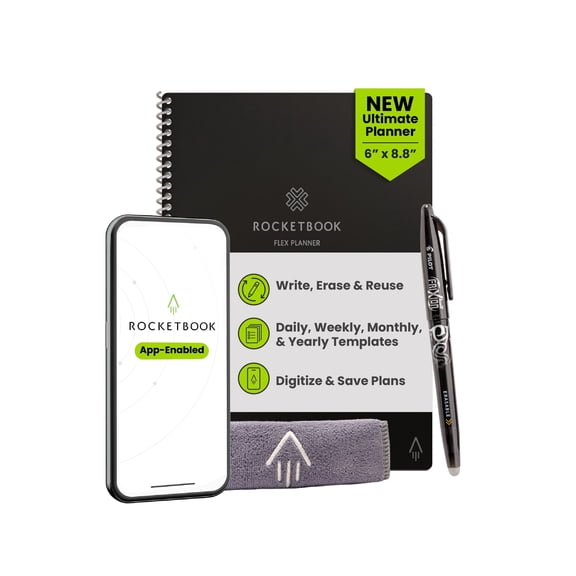 Rocketbook Reusable Flex Planner - Daily, Weekly, Monthly, Annual Executive Size Black
