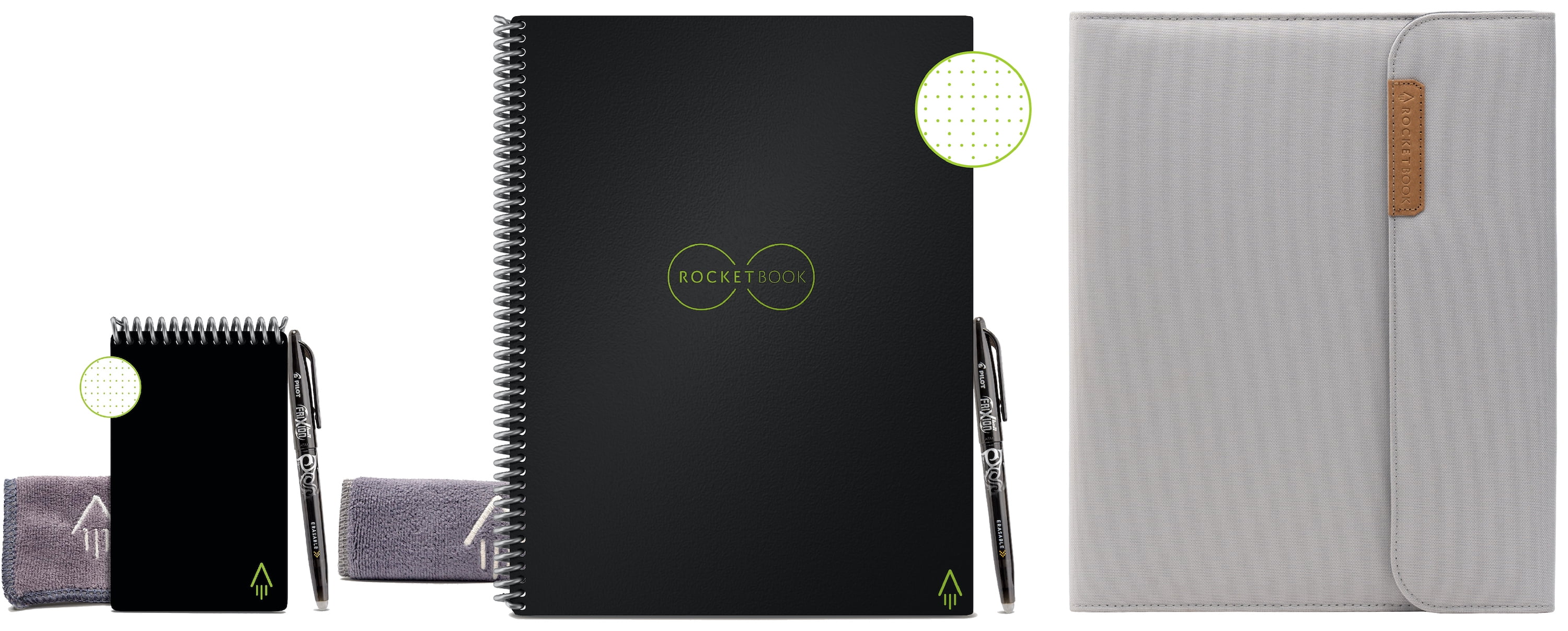 Rocketbook Smart Notebooks Ultimate Bundle - 1 Core Black Notebook (8.5" x 11") Dot Grid, 1 Mini Black Notepad (3.5" x 5.5") Dot Grid, 1 Core Capsule Gray Folio Cover (10.75 x 11.75)
