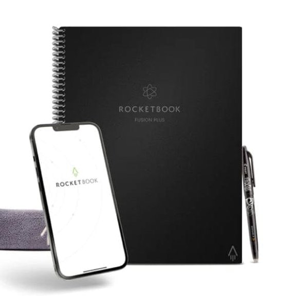 Rocketbook Fusion Plus Reusable Smart Notebook Planner, Letter Size 8.5" x 11", Black, 60 Pages, 11 Templates, Cloud Connected & Erasable