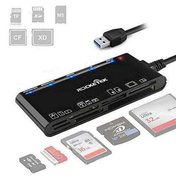 Rocketek USB 3.0 Memory Card Reader/Writer/Hub 7 in 1 for CF/CFI/TF Card, xD Card, SD Card, Micro SD/SDXC/SDHC Card, MS Card, Card Solt All in one Card Reader for Windows XP/Vista/Mac OS/Linux