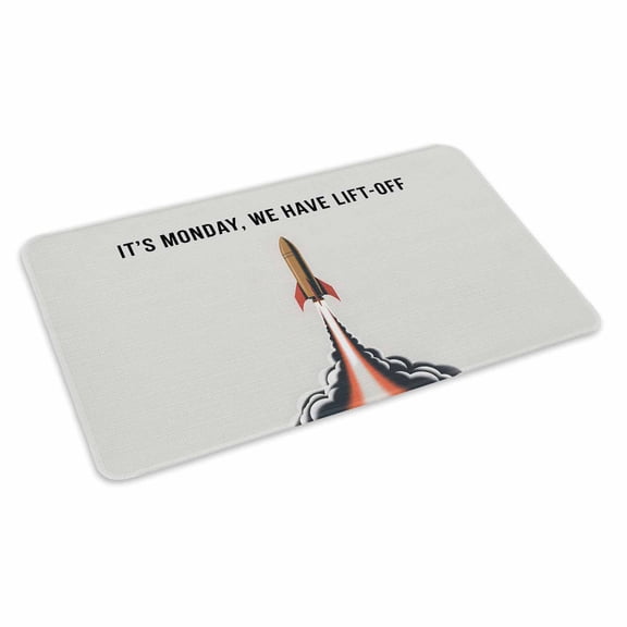 Rockets Launch Doormat Letters IT'S MONDAY WE HAVE LIFT-OFF Grey Non Slip Low Profile Rubber Door Mat Washable Absorbent Indoor Front Door Mat Entryway Rug Entrance Carpet 24x36 Inch