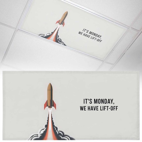 Rockets Launch Fluorescent Light Covers Letters IT'S MONDAY WE HAVE LIFT-OFF Grey Magnetic Light Filters Ceiling Lighting Panel Shade for Classroom Office Home 2 x 4 ft, 1 Pack