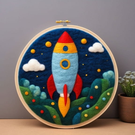 Rockets Needle Felting Set, Beginner Felt Painting Set, With Wool Felt Painting Set, Decorative Frame, Suitable for Home Decoration, Christmas Gift