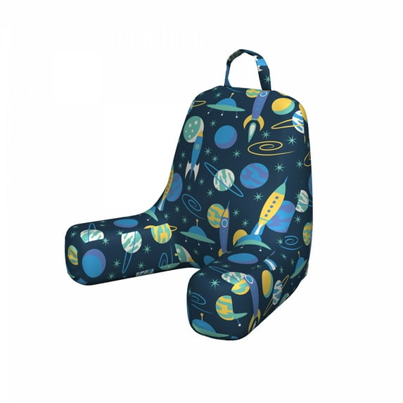 Rockets Reading Pillow Cover, Planets Travel Transport Galaxy Stars Spaceship, Unstuffed Printed Bed Rest Case from Soft Fabric, Small, Mustard Deep Sky Blue, by Ambesonne