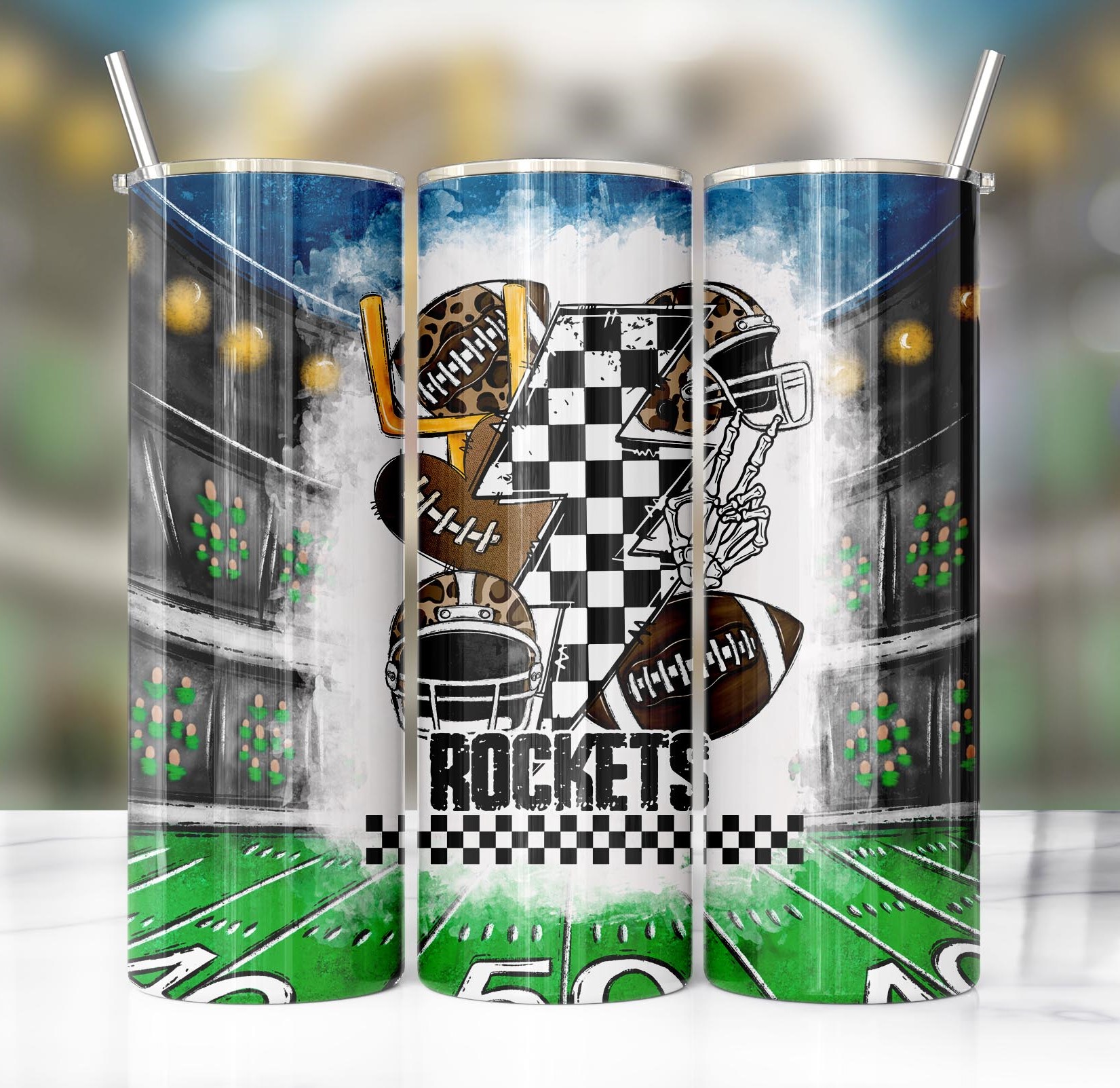 Preppy Rockets Rockets School Team Mascot Preppy Football 20 Oz Skinny Metal Tumbler w ...