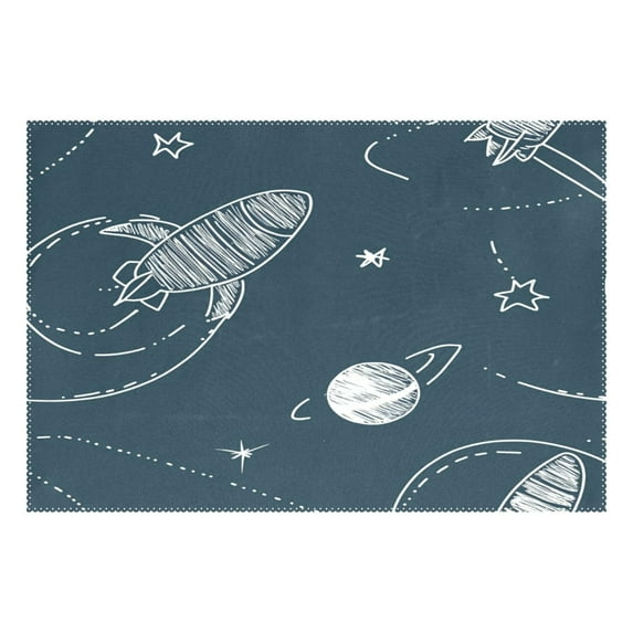 Rockets and Planets Pattern 12x18in Heat-Resistant Non-Slip Place Mat, Durable and Wrinkle-Resistant
