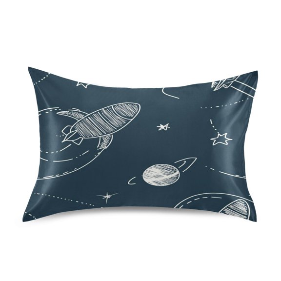 Rockets and Planets Pattern Luxury Silky Soft Pillowcase Standard Size Wrinkle Resistant Envelope Closure 20x26in