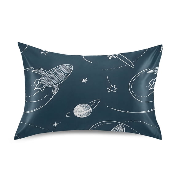 Rockets and Planets Pattern Pillowcase Queen Size Luxury Silky Soft Wrinkle Resistant Envelope Closure 30x20in