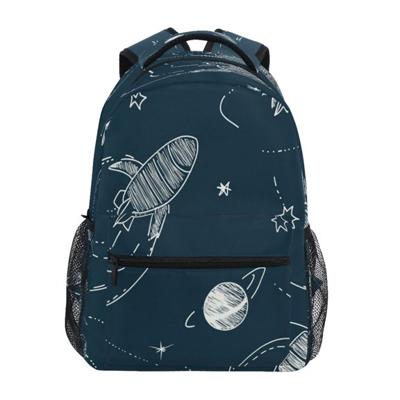 Rockets and Planets Pattern Stylish Large Backpack 15L Self-Standing Durable Twill for School, Office and Travel Use