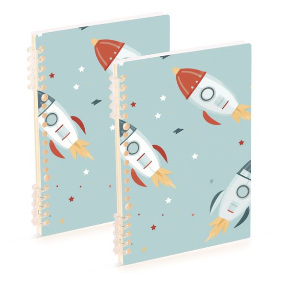 Rockets in Green Ring Binder Notebook Journey Note Diary College Ruled Spiral Notebook Study Loose Leaf Paper A5 60 Pages