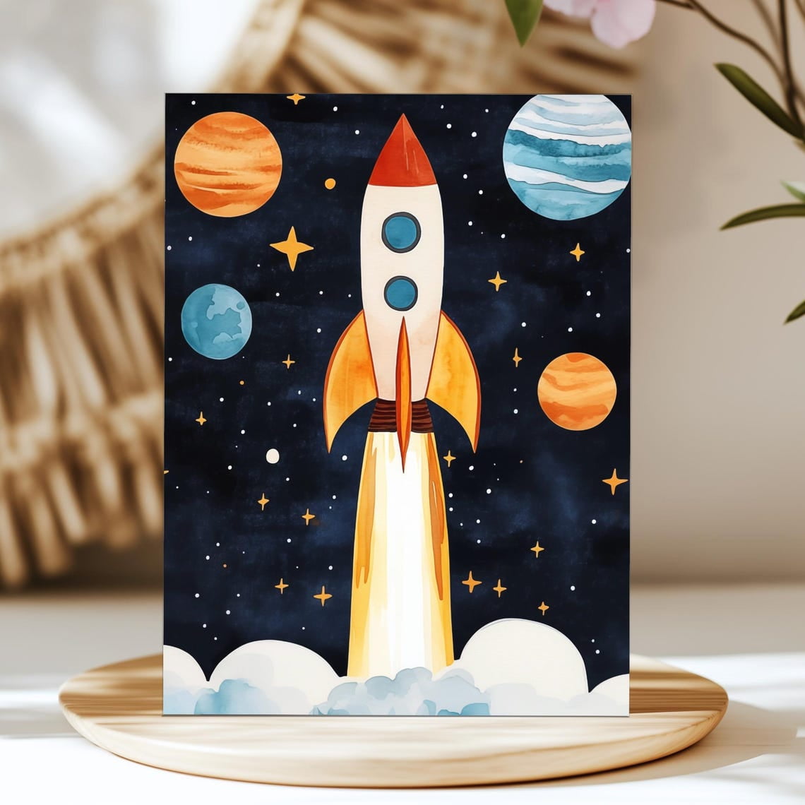 Rocketship Nursery Print, Space Theme Kids Room Decor, Cosmic Outer ...