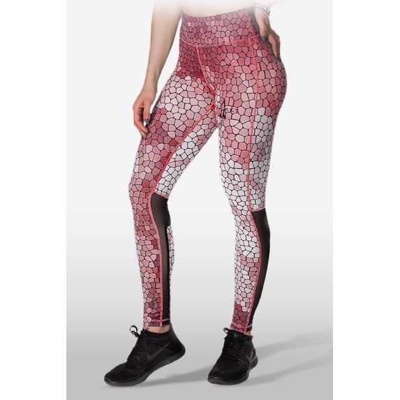 Rocketsports-1 Mesh Women's Leggings with Pockets - Stylish and Comfortable Moisture Wicking Leggings - Red - Medium