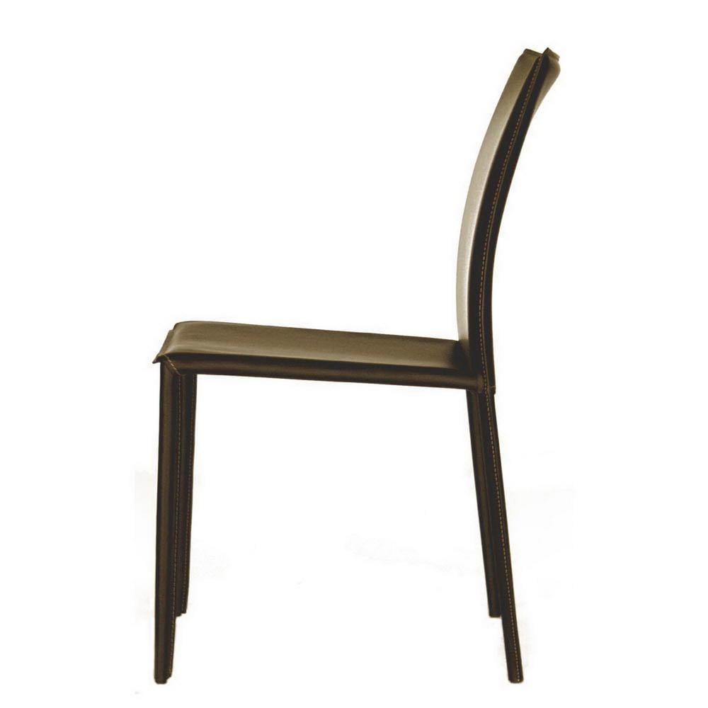 High-Back Parsons Side Chair in Brown Faux Leather and Metal