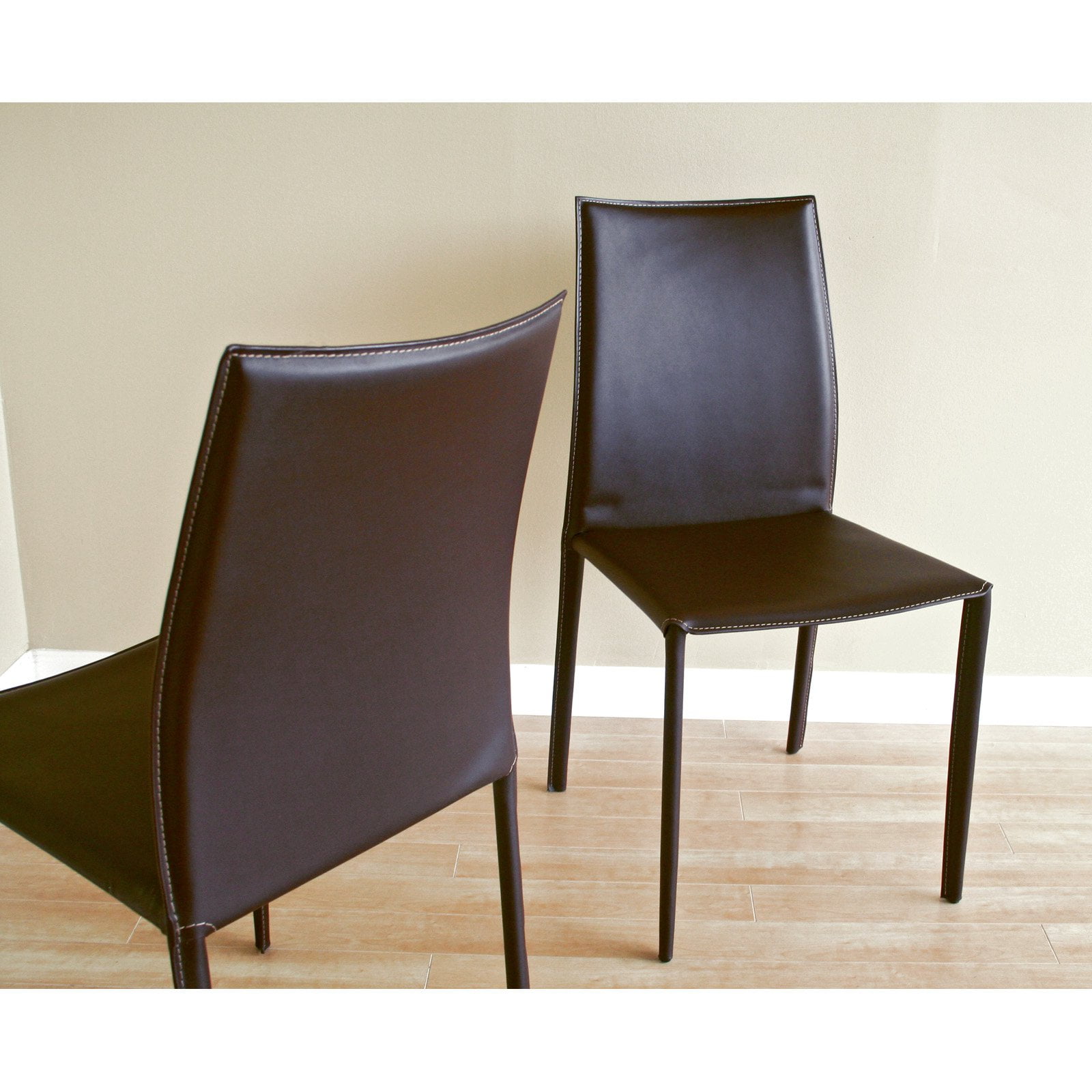 High-Back Parsons Side Chair in Brown Faux Leather and Metal