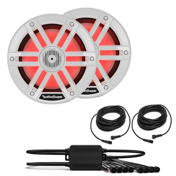 Rockford Fosgate 1 Pair M1-8 M1 Series 8" Marine White + (1) PMX-RGB Optix LIght Controller + (2) RGB-25 25' Extension Cable