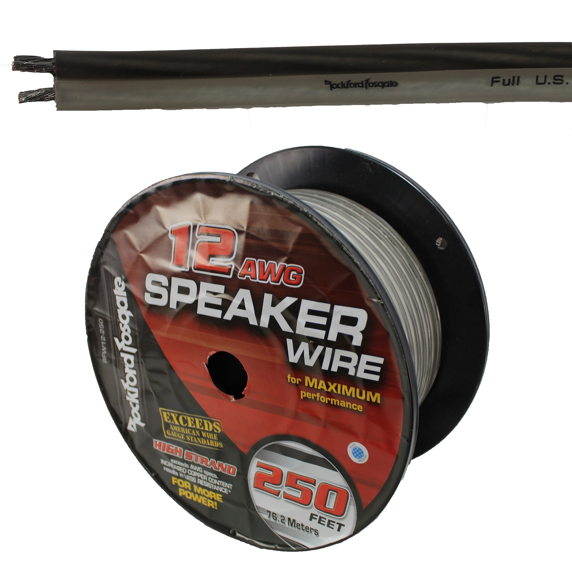 Rockford Fosgate 12 AWG 100% Oxygen Free Copper Speaker Wire Silver/Black (10 Foot Coil)