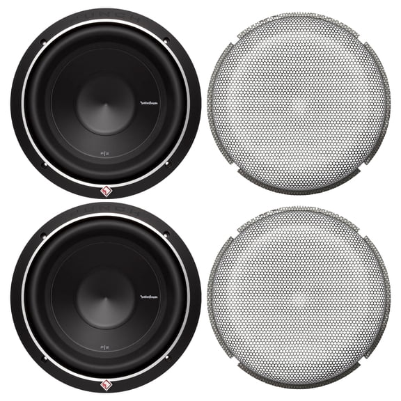 Rockford Fosgate 2 P2D4-12 12” 600 Watt DVC Subwoofers and 2 P2P3G-12 12” Stamped Mesh Grille Insert