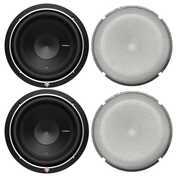 Rockford Fosgate 2 P2D4-12 12” 600 Watt DVC Subwoofers and 2 P2P3G-12 12” Stamped Mesh Grille Insert