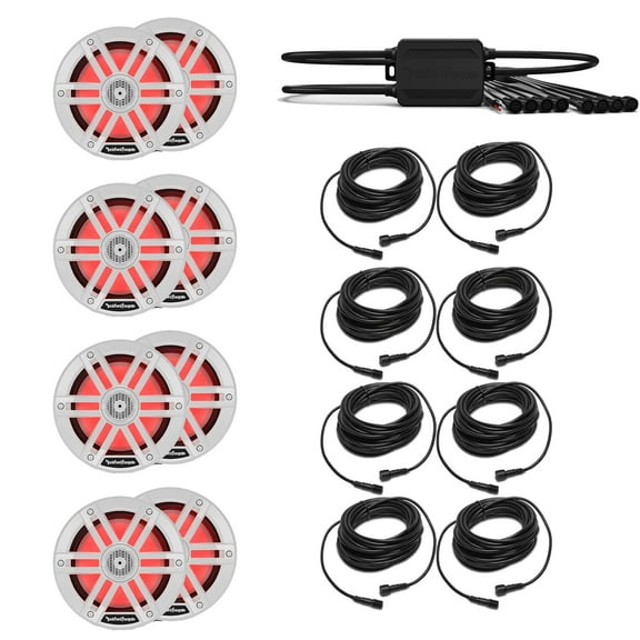 Rockford Fosgate 4 Pairs M1-65 M1 Series 6.5" Marine White + (1) PMX-RGB Optix LIght Controller + (8) RGB-25 25' Extension Cable