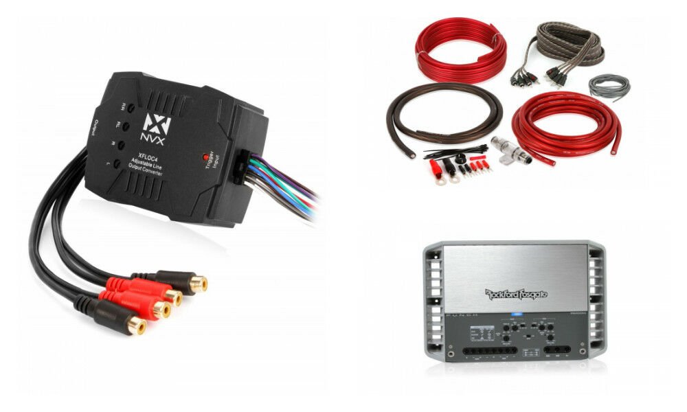 Rockford Fosgate PM400X4 + NVX XFLOC4 LineOutputConverter + Amp Kit 400W 4Channel Marine