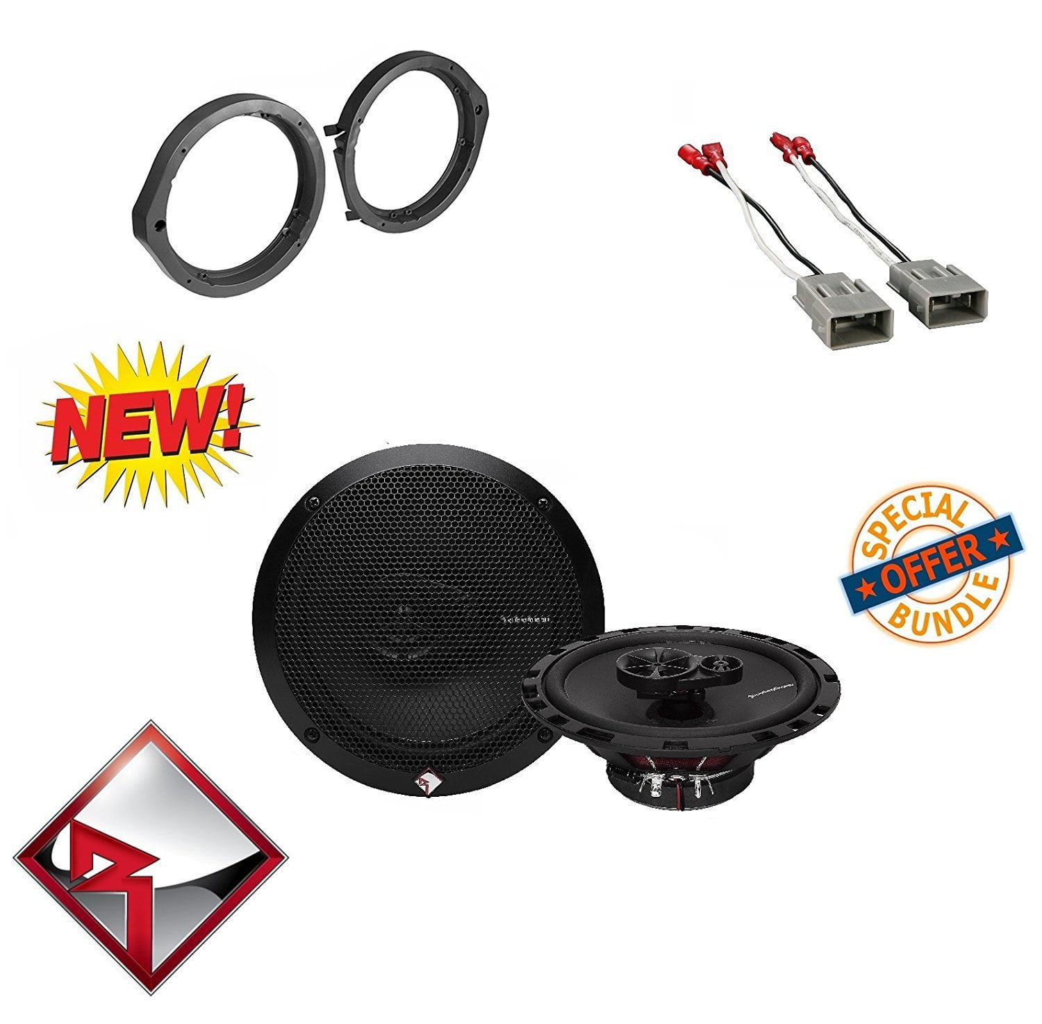 Rockford Fosgate R165X3 Prime 6.5-Inch Full-Range 3-Way Coaxial Speakers W/ HONDA 2008 - 2012 ACCORD CAR STEREO SPEAKER MOUNTING ADAPTER AFTERMARKET W/ WIRE HARNESS