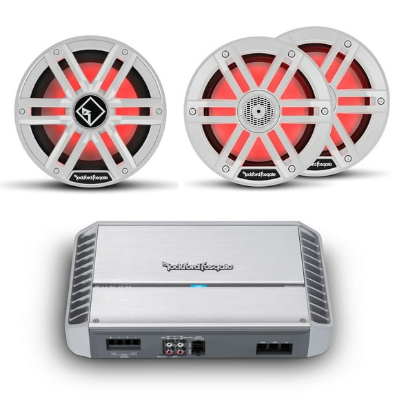 Rockford Fosgate - Two Pairs of M1-65 White Marine 6.5" Coaxial with M2D2-10I 10" Infinite Baffle Sub and PM1000X5 5-Channel Amplifier