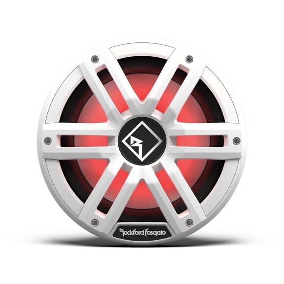 Rockford M2D2-10I-G2 10" Color Optix Infinite Baffle marine sub, DVC (2), 400 W RMS, 1600 W Max, White & Stainless grilles