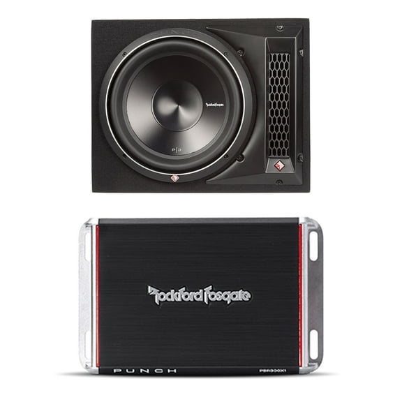 Rockford P3S-1X12 Single 12" Shallow DVC P3 Series Subwoofer in Ported Enclosure with PBR300X1 Punch Series Amplifier