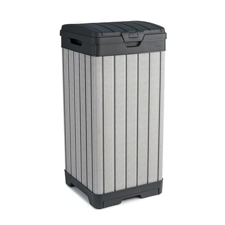 Rockford Resin 38 Gallon Outdoor Kitchen Trash Can with Lid and Drip Tray for Easy Cleaning-Perfect for Patio Dining, Grey