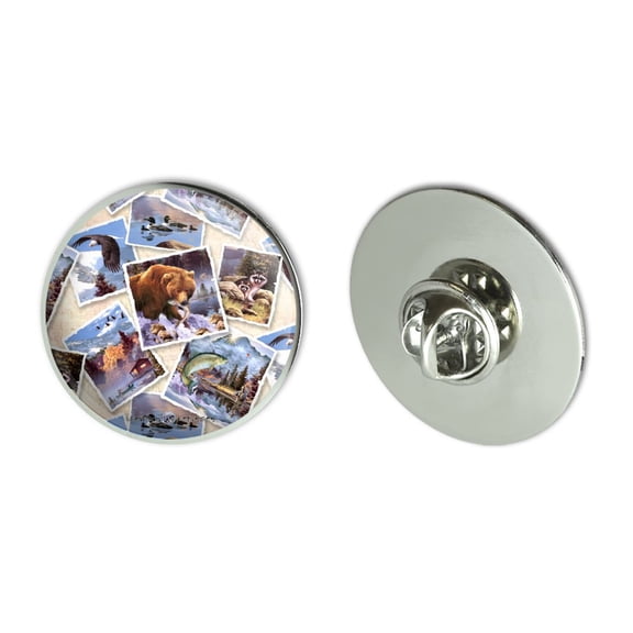 Rockies Mountain Life Fishing Bear Eagle Pattern Metal 1.1" Tie Tack Hat Lapel Pin Pinback