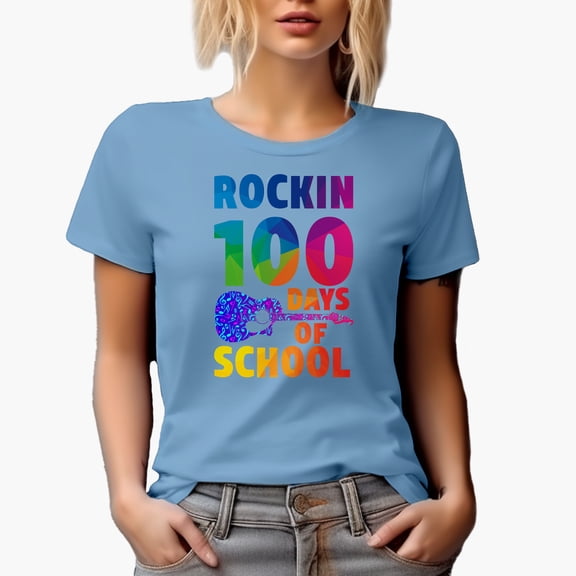 Rockin 100 Days of School, Gradient Text, Baby Blue T-Shirt, Large