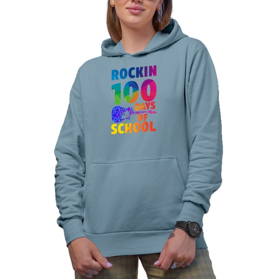 Rockin 100 Days of School, Gradient Text, Light Blue Hooded Sweatshirt or Hoodie, 2XL