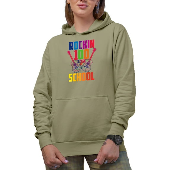 Rockin 100 Days of School, Sand Hooded Sweatshirt or Hoodie, 2XL