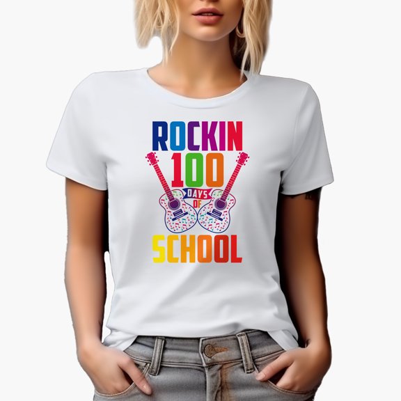 Rockin 100 Days of School, White T-Shirt, Large